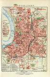 Düsseldorf historischer Stadtplan Karte Lithographie ca. 1911