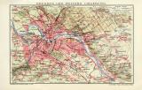 Dresden und weitere Umgebung historischer Stadtplan Karte Lithographie ca. 1906