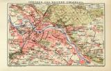Dresden und weitere Umgebung historischer Stadtplan Karte Lithographie ca. 1909
