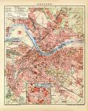 Dresden Stadtplan Lithographie 1907 Original der Zeit