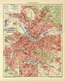Dresden Stadtplan Lithographie 1909 Original der Zeit