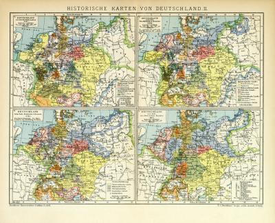 Historische Karten von Deutschland II. historische Landkarte Lithographie ca. 1907