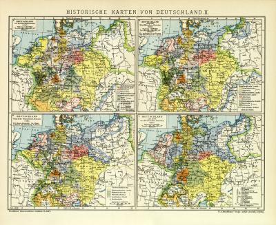 Historische Karten II. Deutschland Lithographie 1909 Original der Zeit