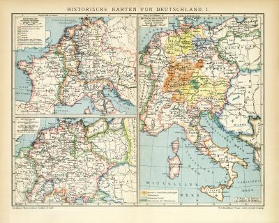 Historische Karten von Deutschland I. historische Landkarte Lithographie ca. 1907