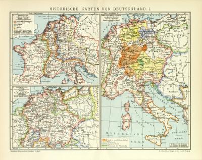Historische Karten II. Deutschland Lithographie 1912 Original der Zeit