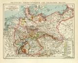 Deutsches Reich Politische Karte Lithographie 1908...