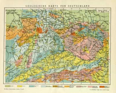 Deutschland geologische Karte Lithographie 1911 Original der Zeit