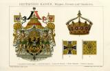 Deutscher Kaiser Wappen Krone und Standarten historische Bildtafel Chromolithographie ca. 1901