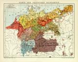 Karte der Deutschen Mundarten historische Landkarte Lithographie ca. 1908