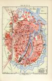 Danzig historischer Stadtplan Karte Lithographie ca. 1909
