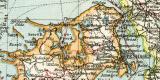 Dänemark und Südschweden historische Landkarte Lithographie ca. 1906