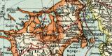 Dänemark und Südschweden historische Landkarte Lithographie ca. 1910