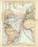 Dampfschifffahrts - Verbindungen des Weltverkehrs im Atlantischen Ozean historische Landkarte Lithographie ca. 1904