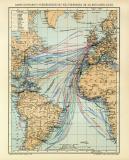 Dampfschifffahrts - Verbindungen des Weltverkehrs im Atlantischen Ozean historische Landkarte Lithographie ca. 1907