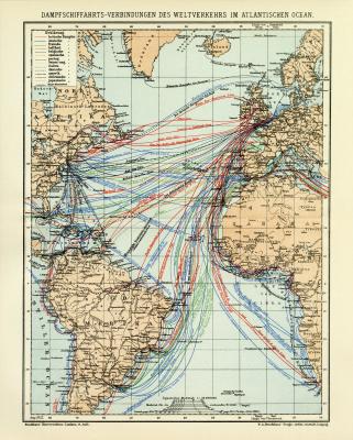Dampfschifffahrt Weltverkehr Lithographie 1912 Original der Zeit