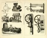 Dampfmaschinen I. - III. historische Bildtafel Holzstich ca. 1901