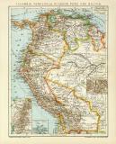 Columbia Venezuela Ecuador Peru Bolivia historische Landkarte Lithographie ca. 1901
