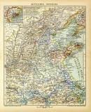 Mittleres Ostchina historische Landkarte Lithographie ca. 1907