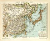 China Korea und Japan historische Landkarte Lithographie ca. 1901