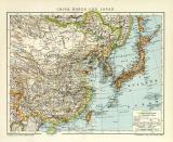 China Korea und Japan historische Landkarte Lithographie ca. 1905