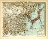 China Korea und Japan historische Landkarte Lithographie ca. 1907