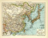China Korea Japan Karte Lithographie 1910 Original der Zeit