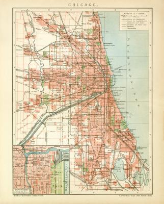 Chicago historischer Stadtplan Karte Lithographie ca. 1901