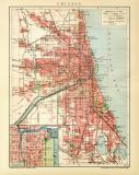 Chicago Stadtplan Lithographie 1905 Original der Zeit