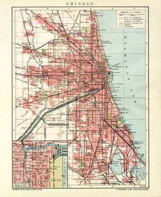 Chicago Stadtplan Lithographie 1906 Original der Zeit
