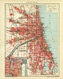 Chicago historischer Stadtplan Karte Lithographie ca. 1909