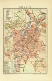 Chemnitz historischer Stadtplan Karte Lithographie ca. 1904