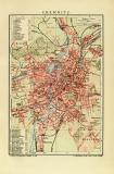 Chemnitz historischer Stadtplan Karte Lithographie ca. 1907