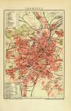 Chemnitz historischer Stadtplan Karte Lithographie ca. 1909