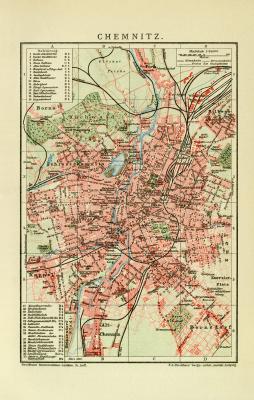 Chemnitz historischer Stadtplan Karte Lithographie ca. 1912