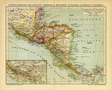 Centralamerika Die Staaten Guatemala Honduras Salvador Nicaragua Costarica historische Landkarte Lithographie ca. 1900