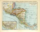 Zentralamerika Karte Lithographie 1908 Original der Zeit