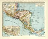 Centralamerika Die Staaten Guatemala Honduras Salvador Nicaragua Costarica historische Landkarte Lithographie ca. 1900