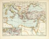 Byzantinisches Reich um das Jahr 1000 n Chr. historische Landkarte Lithographie ca. 1901