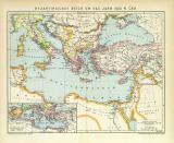 Byzantinisches Reich um das Jahr 1000 n Chr. historische Landkarte Lithographie ca. 1908