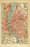Budapest historischer Stadtplan Karte Lithographie ca. 1904