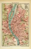 Budapest historischer Stadtplan Karte Lithographie ca. 1907