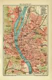 Budapest historischer Stadtplan Karte Lithographie ca. 1909