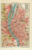 Budapest historischer Stadtplan Karte Lithographie ca. 1912