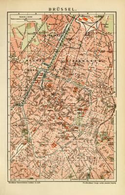 Brüssel Stadtplan Lithographie 1904 Original der Zeit
