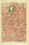 Brüssel Stadtplan Lithographie 1907 Original der Zeit
