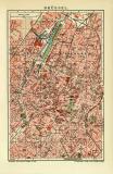 Brüssel historischer Stadtplan Karte Lithographie ca. 1910