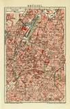 Brüssel historischer Stadtplan Karte Lithographie ca. 1912