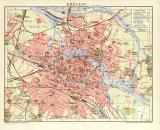 Breslau historischer Stadtplan Karte Lithographie ca. 1907