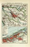 Bremen und Bremerhaven historischer Stadtplan Karte Lithographie ca. 1912