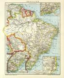 Brasilien Karte Lithographie 1906 Original der Zeit